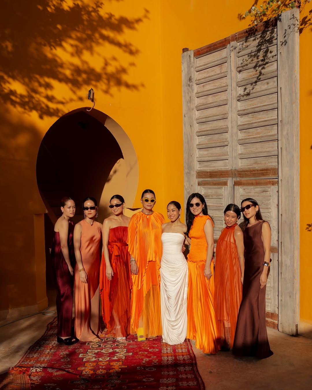 deep v bridesmaid dress Burnt Orange Mermaid Bridesmaid Dresses Mismatched – Lisposa main image 0